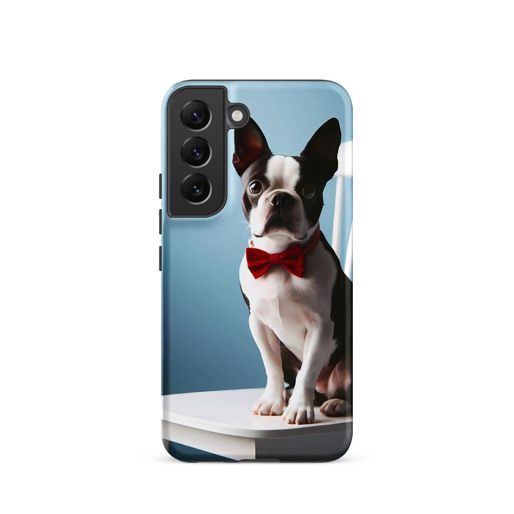 Dapper Boston Terrier in Red Bow Tie Seated on White Chair Tough case for Samsung