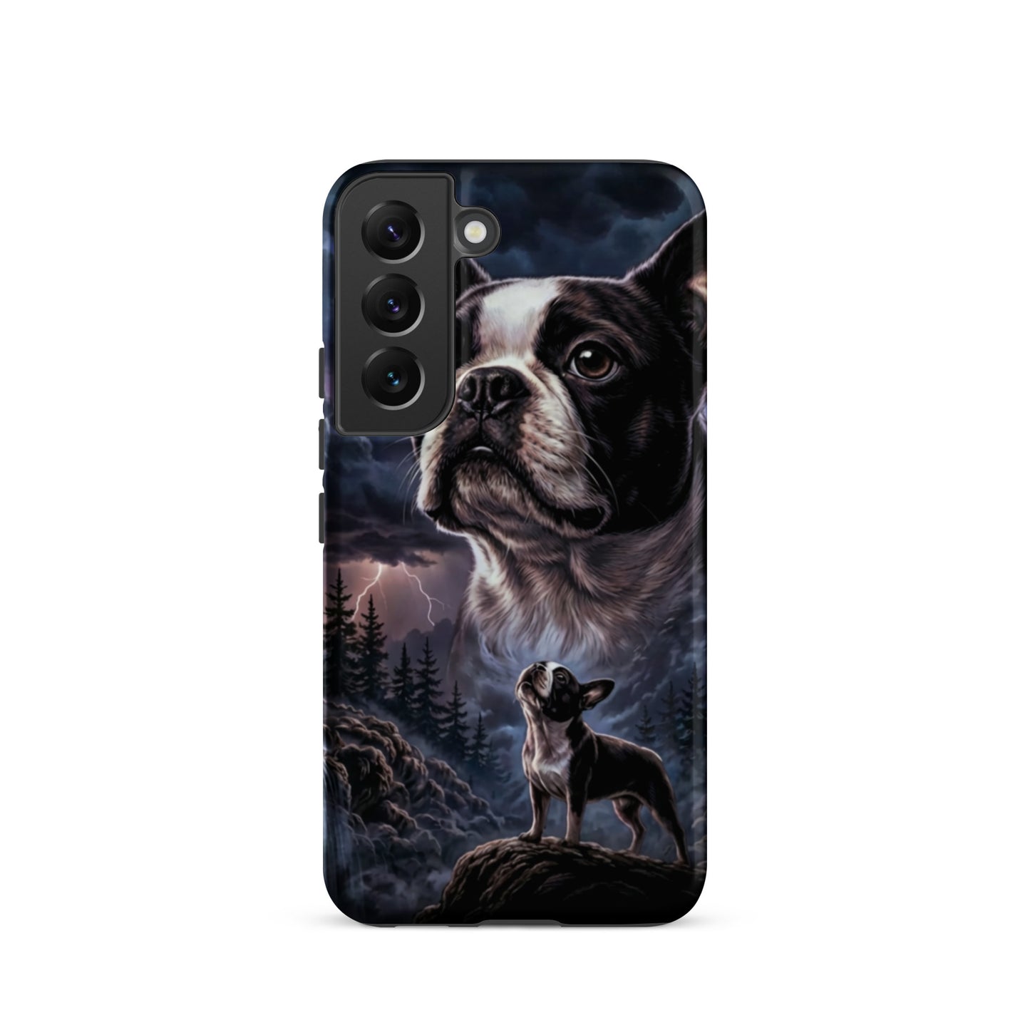 Storm Guardian – Majestic Boston Terrier Night Art Tough Case for Samsung . Matte Samsung Galaxy S22
