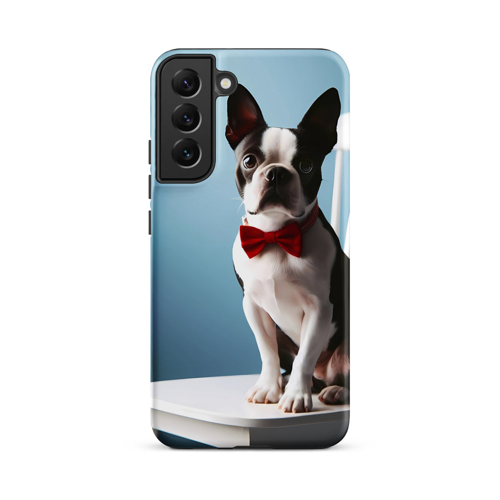 Dapper Boston Terrier in Red Bow Tie Seated on White Chair Tough case for Samsung