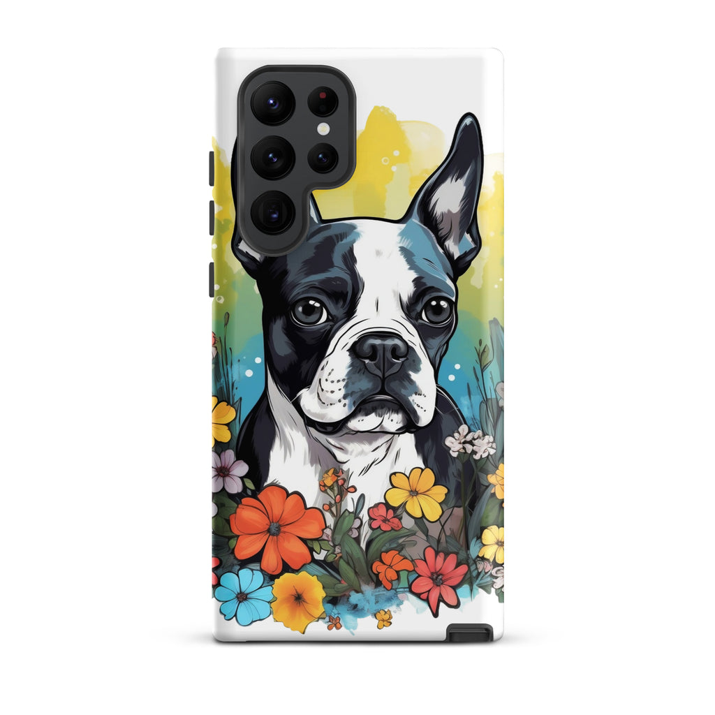 Boston Terrier Surrounded By Flowers Tough case for Samsung