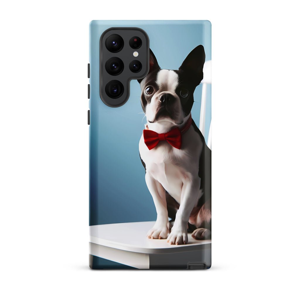 Dapper Boston Terrier in Red Bow Tie Seated on White Chair Tough case for Samsung