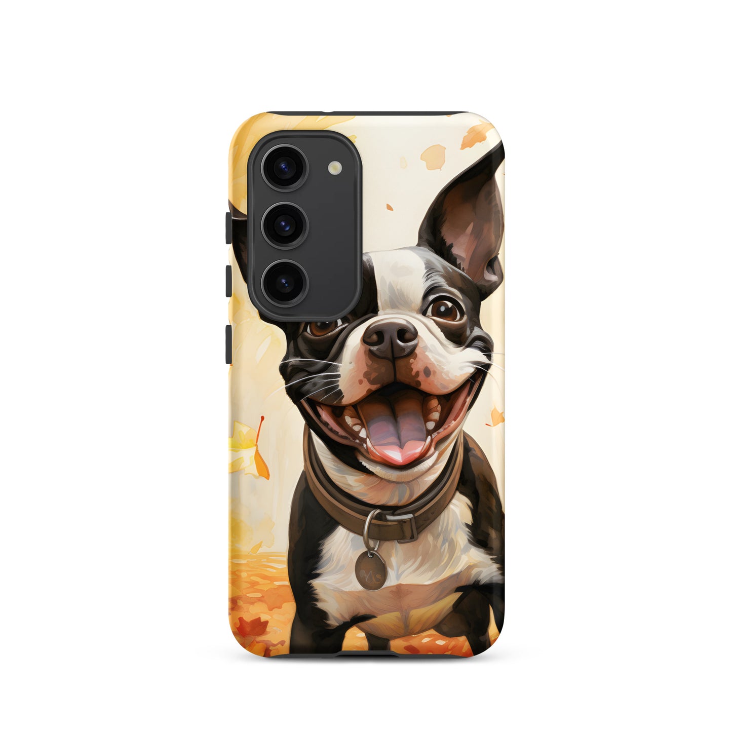 Cheerful Boston Terrier Dog Exploring A Park Watercolor Tough case for Samsung . Matte Samsung Galaxy S23