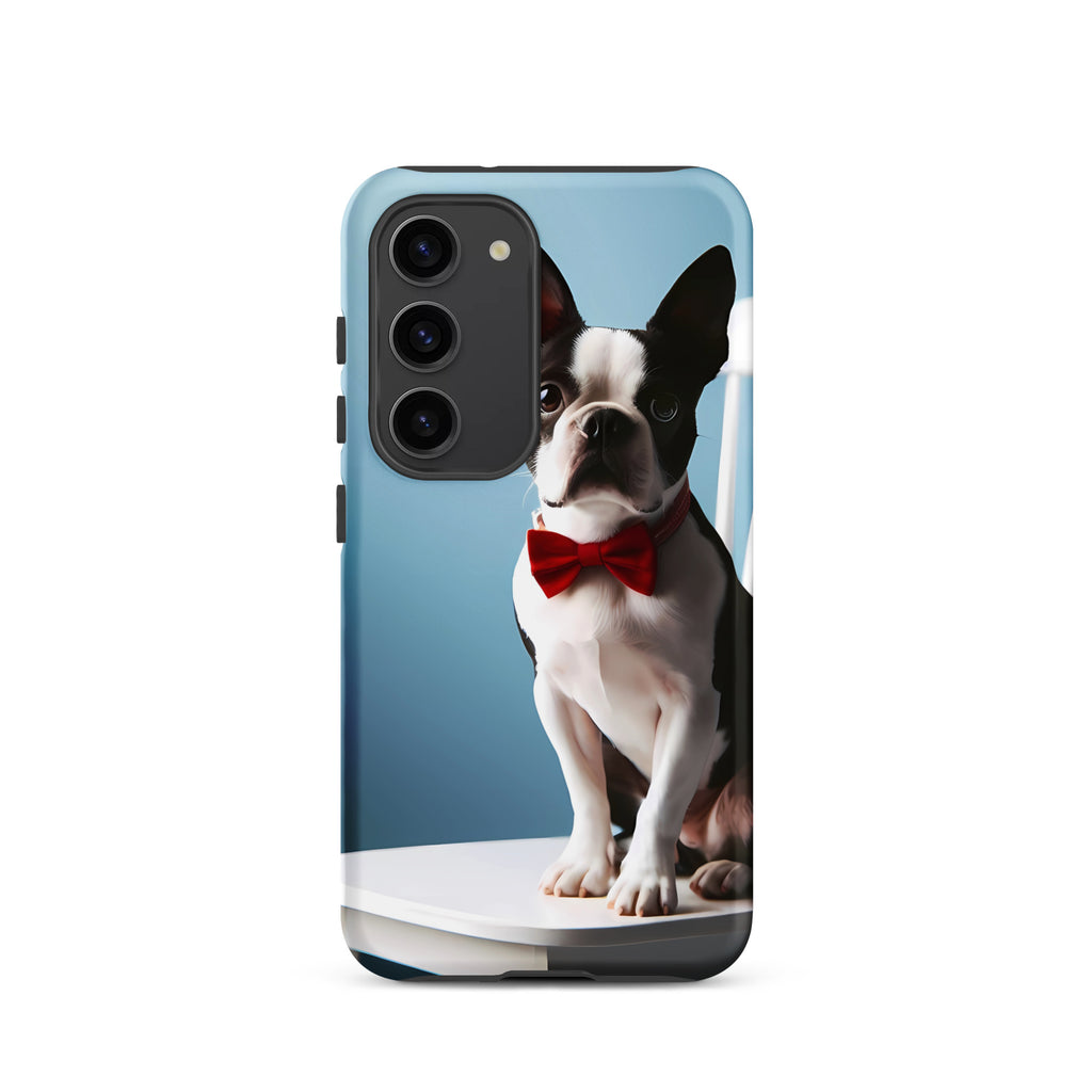 Dapper Boston Terrier in Red Bow Tie Seated on White Chair Tough case for Samsung