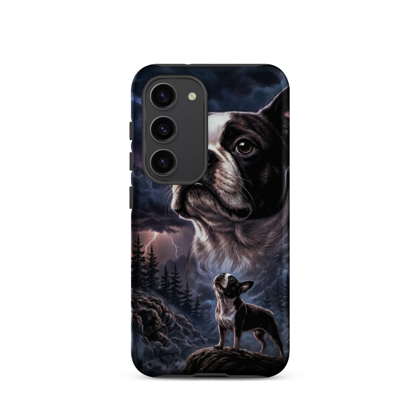 Storm Guardian – Majestic Boston Terrier Night Art Tough Case for Samsung . Matte Samsung Galaxy S23