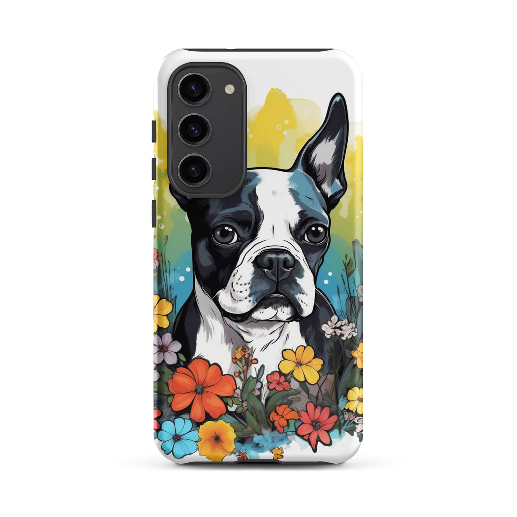 Boston Terrier Surrounded By Flowers Tough case for Samsung