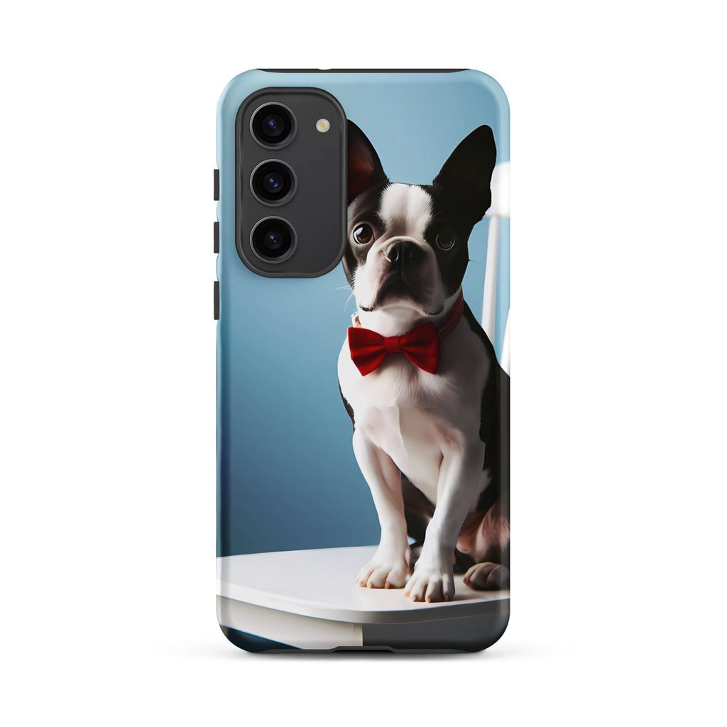 Dapper Boston Terrier in Red Bow Tie Seated on White Chair Tough case for Samsung