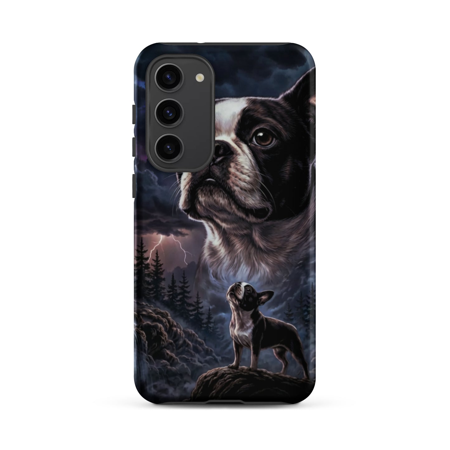 Storm Guardian – Majestic Boston Terrier Night Art Tough Case for Samsung . Matte Samsung Galaxy S23 Plus