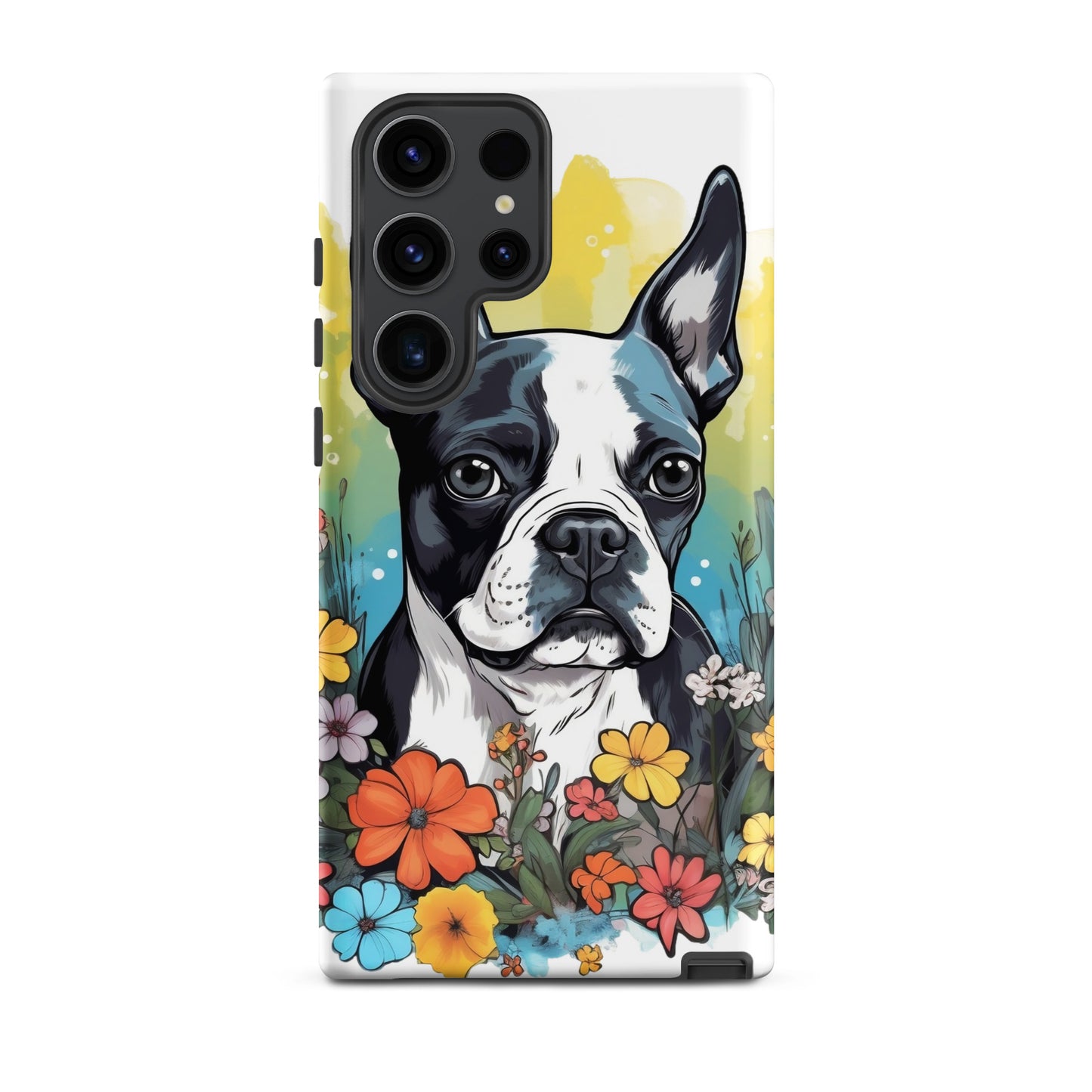 Boston Terrier Surrounded By Flowers Tough case for Samsung