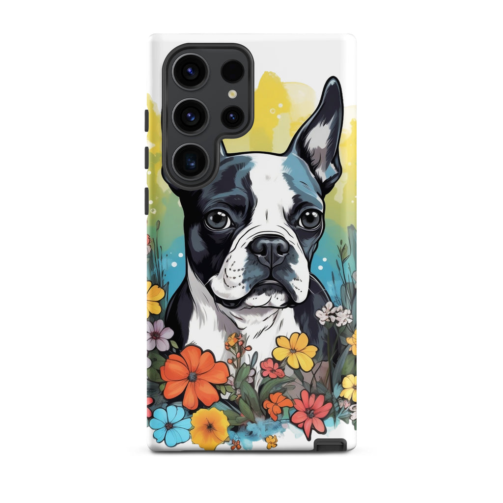 Boston Terrier Surrounded By Flowers Tough case for Samsung