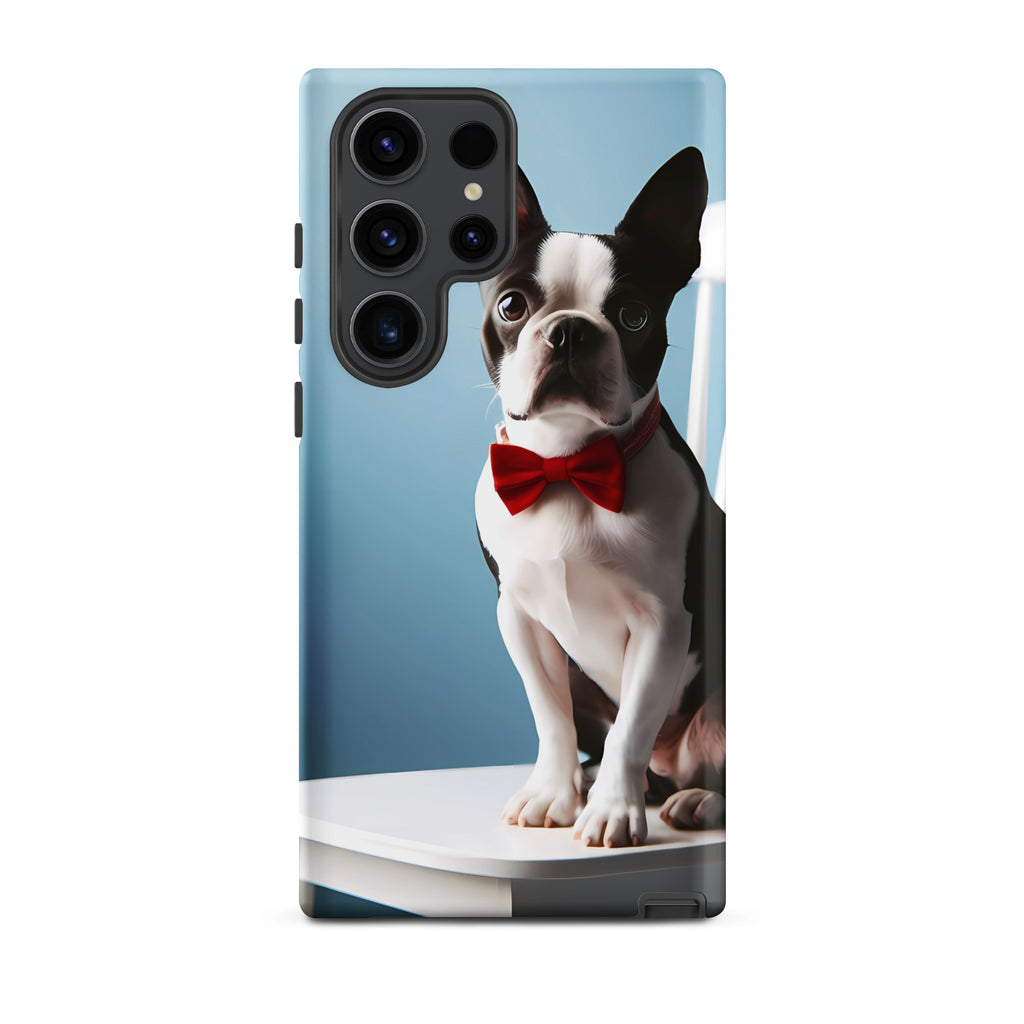 Dapper Boston Terrier in Red Bow Tie Seated on White Chair Tough case for Samsung