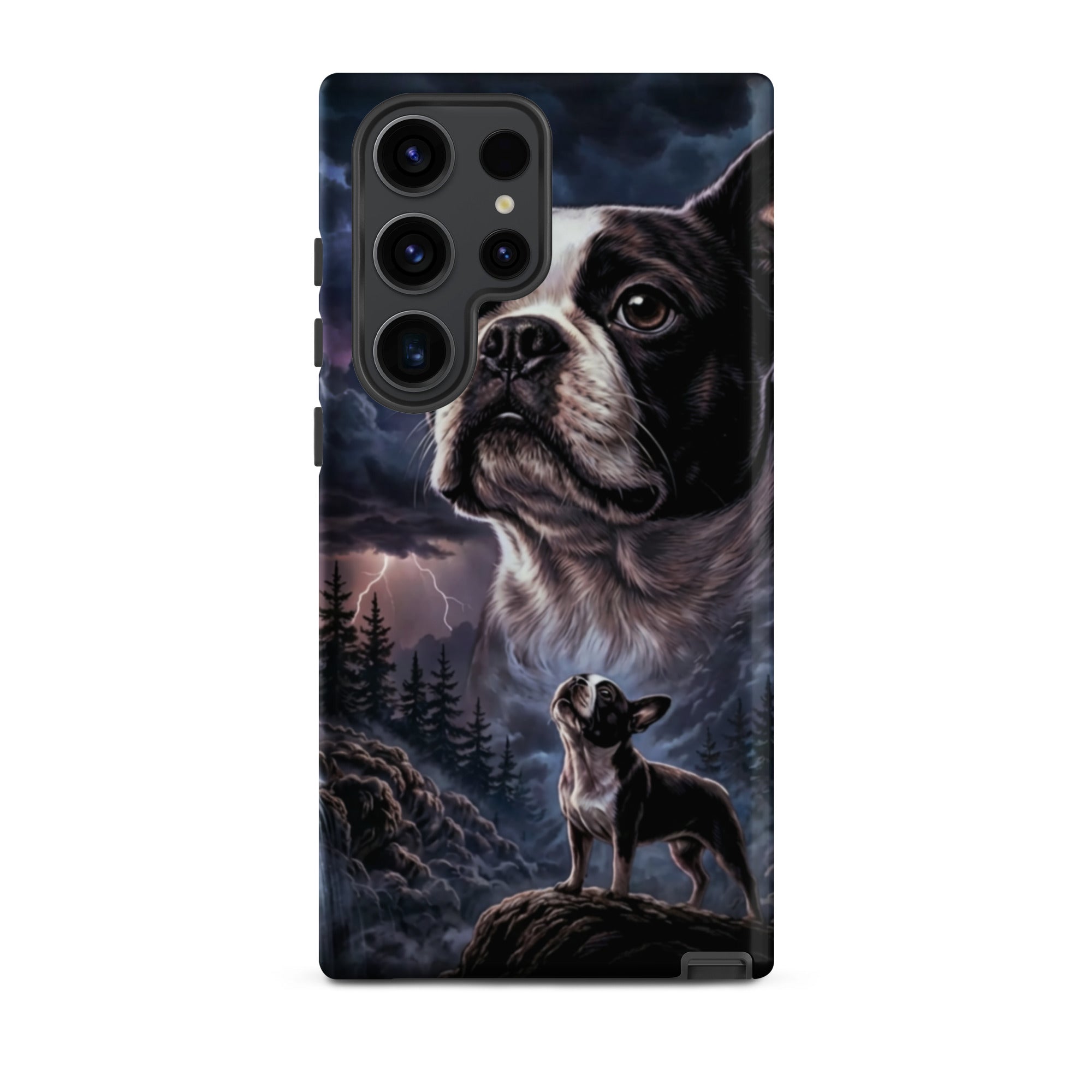 Storm Guardian – Majestic Boston Terrier Night Art Tough Case for Samsung . Matte Samsung Galaxy S23 Ultra