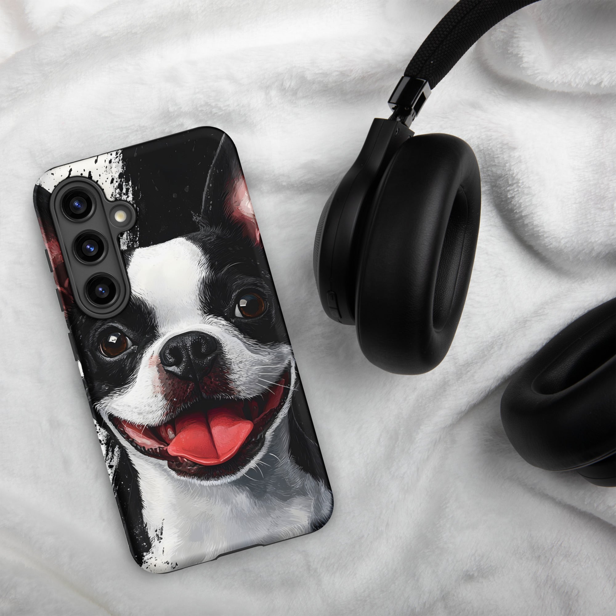 Black and White Smiling Boston Terrier Art Tough Case for Samsung