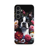 Floral Boston Terrier Dog Tough case for Samsung