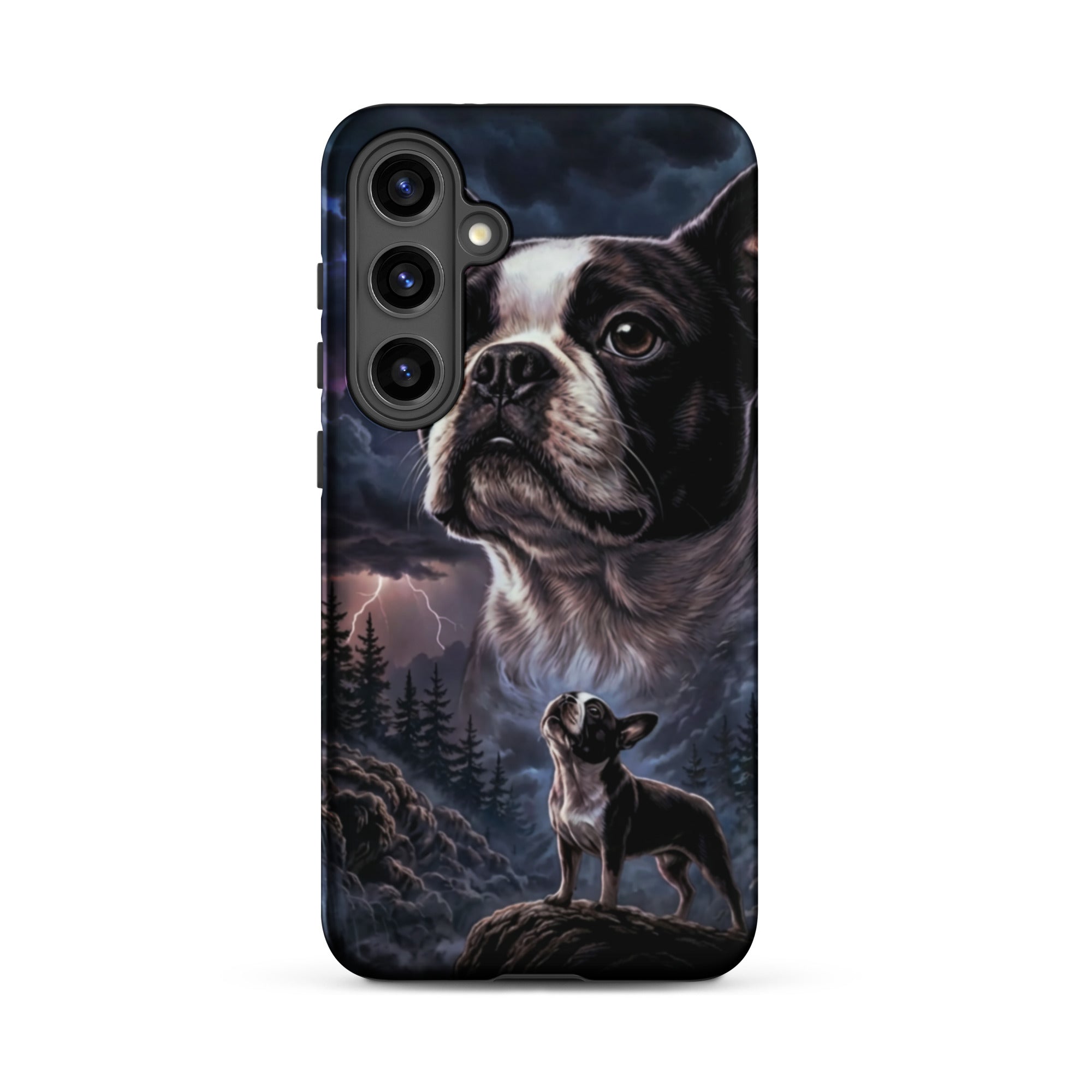 Storm Guardian – Majestic Boston Terrier Night Art Tough Case for Samsung . Matte Samsung Galaxy S24 Plus