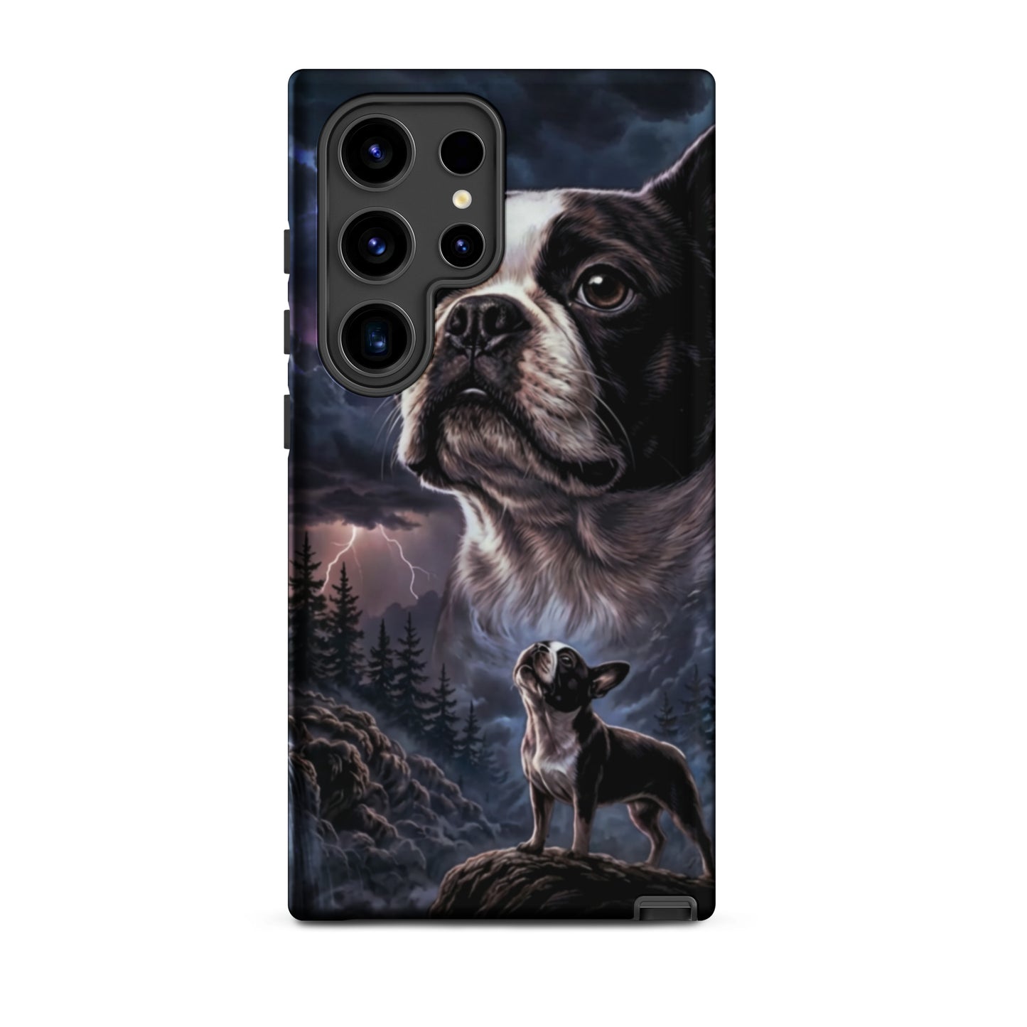 Storm Guardian – Majestic Boston Terrier Night Art Tough Case for Samsung . Matte Samsung Galaxy S24 Ultra