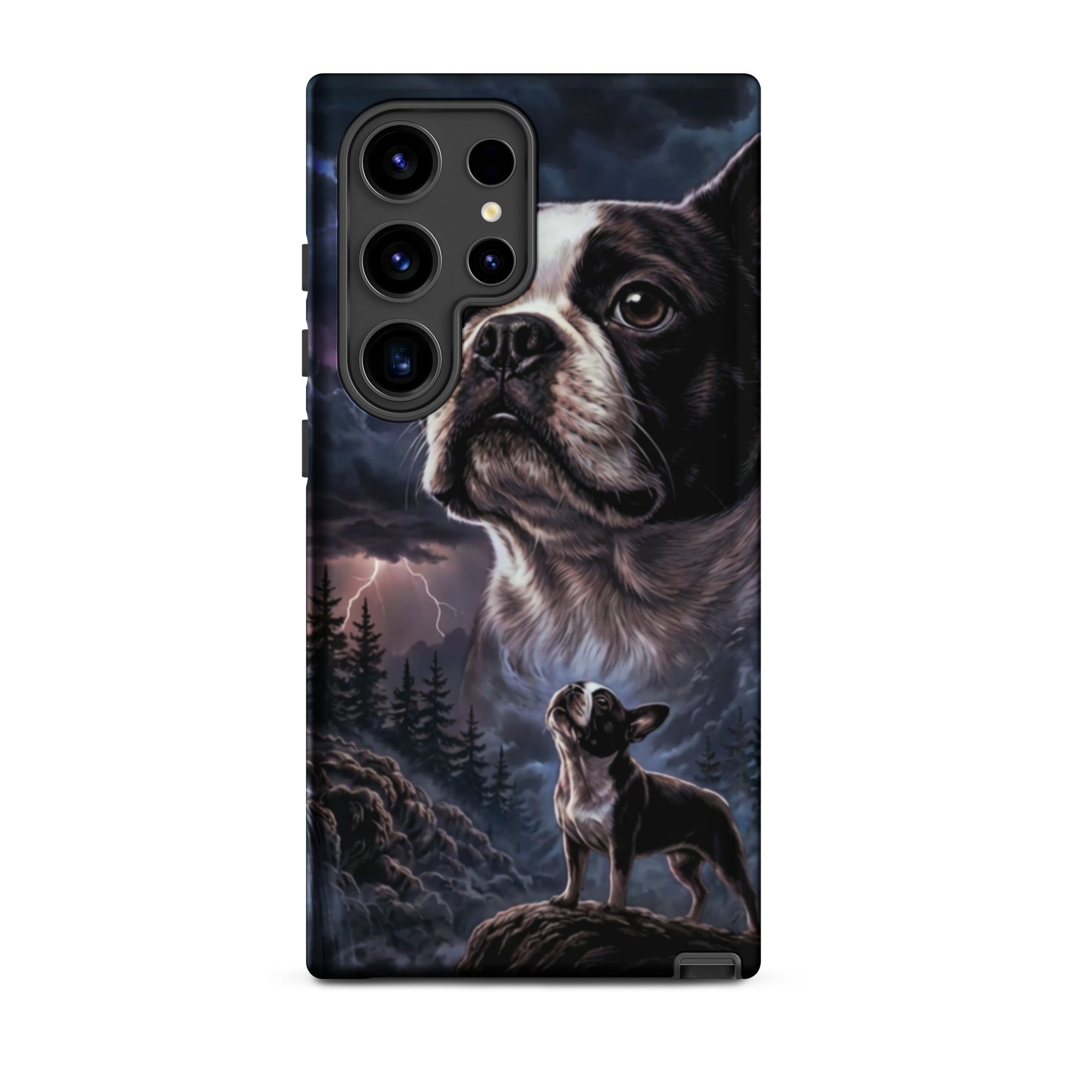 Storm Guardian – Majestic Boston Terrier Night Art Tough Case for Samsung . Matte Samsung Galaxy S24 Ultra