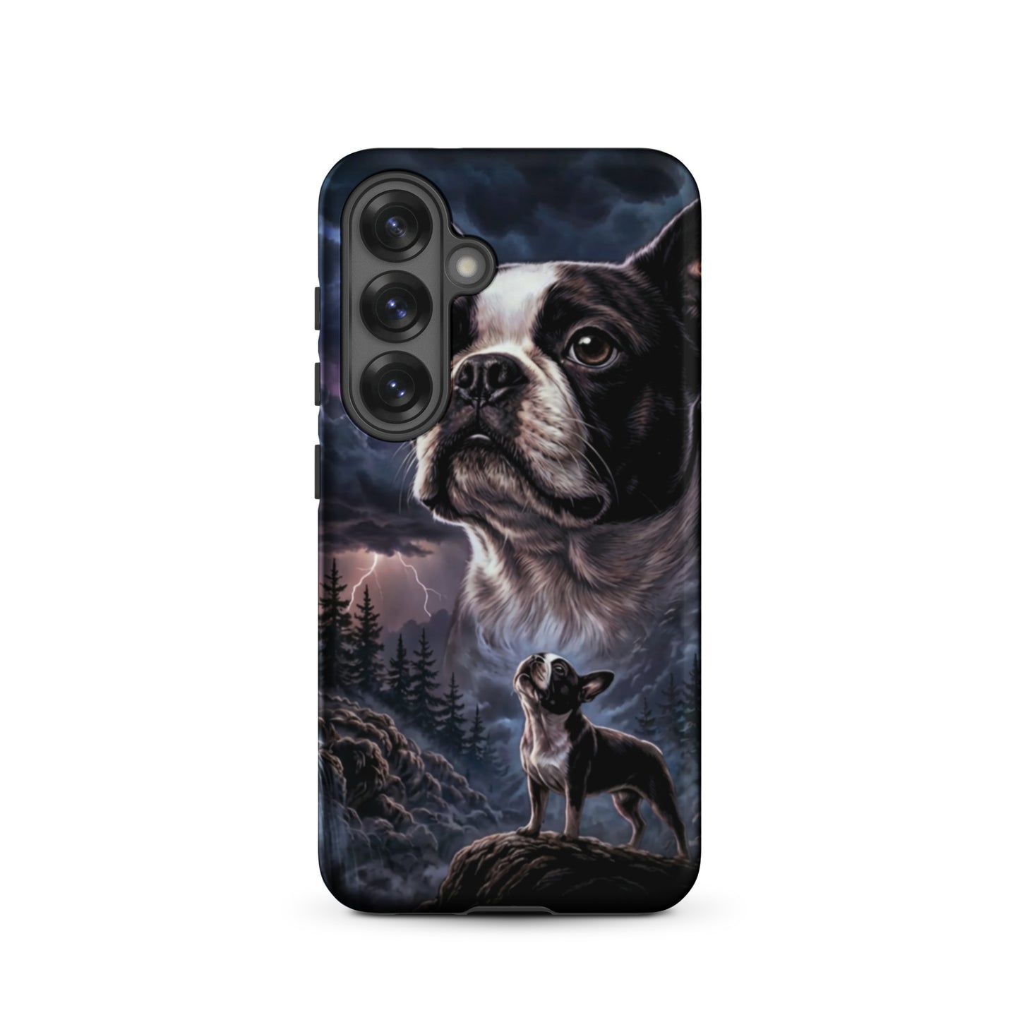 Storm Guardian – Majestic Boston Terrier Night Art Tough Case for Samsung . Matte Samsung Galaxy S25