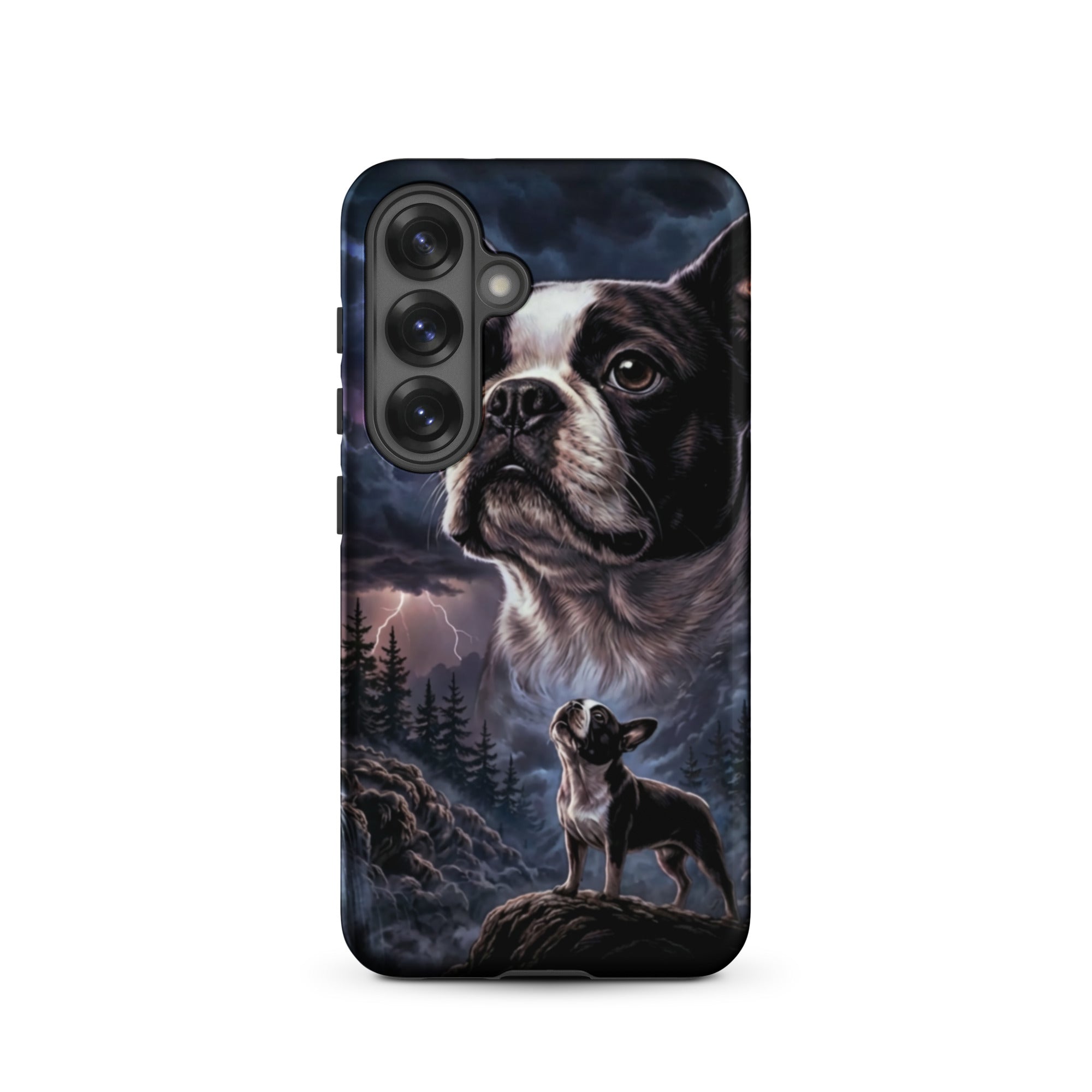 Storm Guardian – Majestic Boston Terrier Night Art Tough Case for Samsung . Matte Samsung Galaxy S25