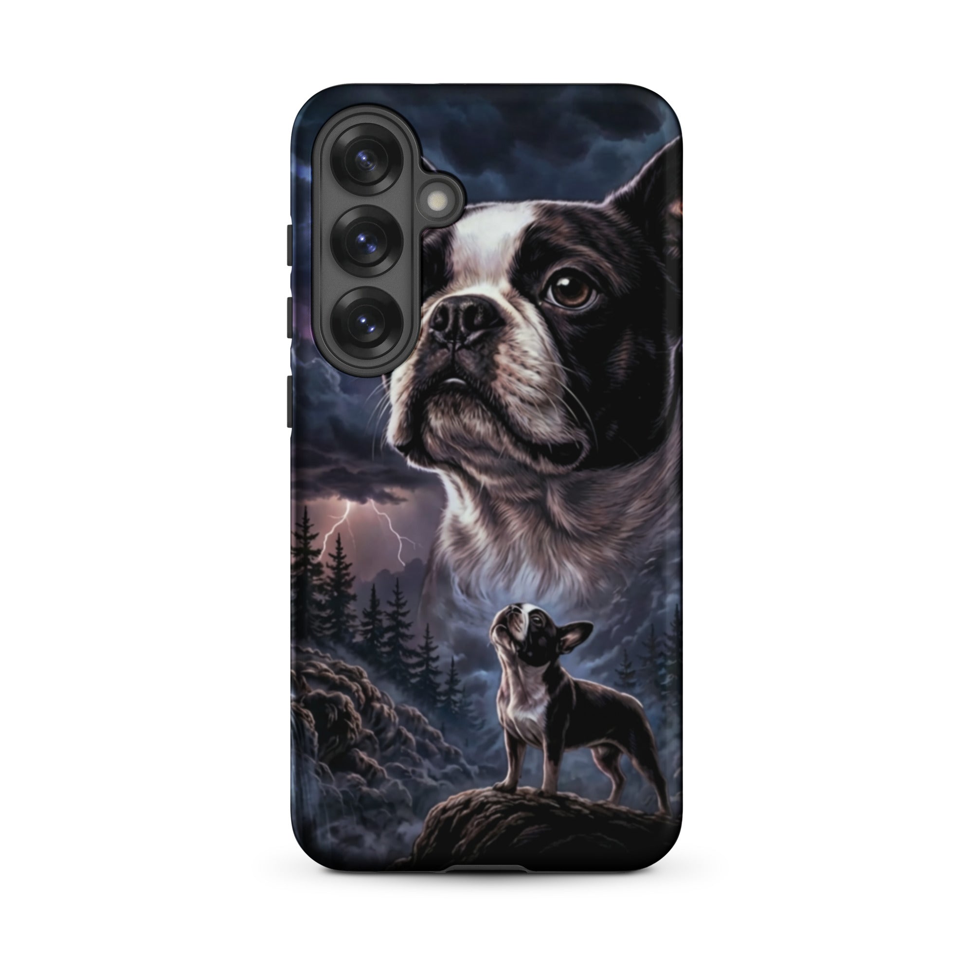 Storm Guardian – Majestic Boston Terrier Night Art Tough Case for Samsung . Matte Samsung Galaxy S25 Plus