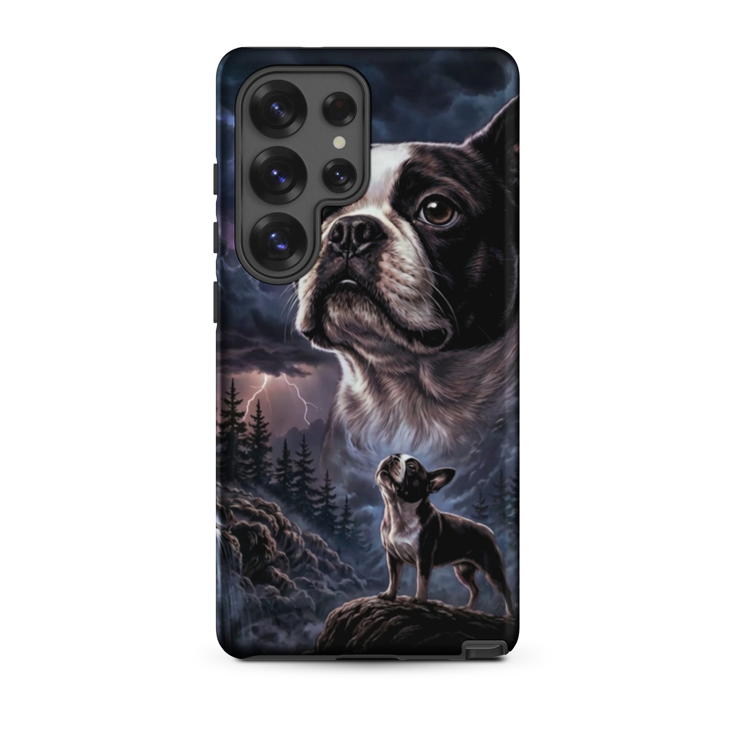 Storm Guardian – Majestic Boston Terrier Night Art Tough Case for Samsung . Matte Samsung Galaxy S25 Ultra