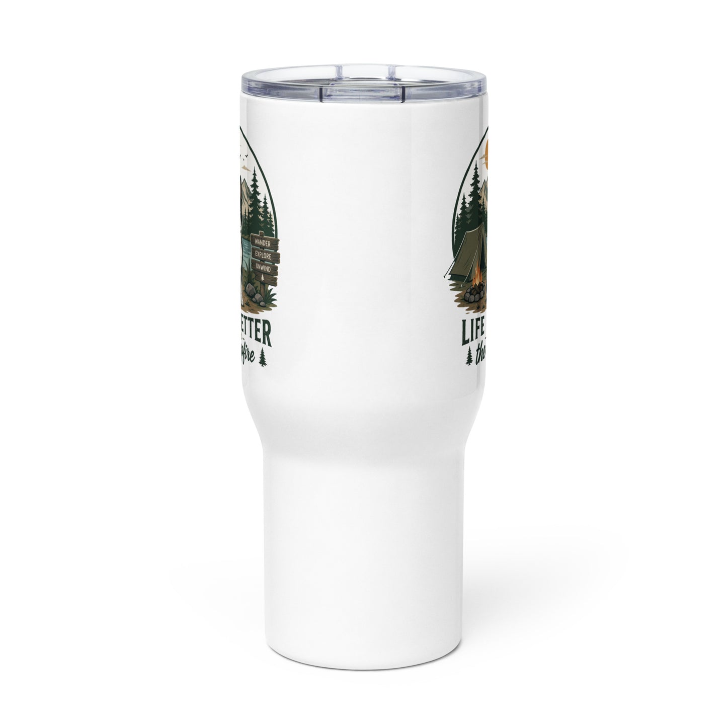 Life Is Better Around the Campfire Boston Terrier Mug, Camping Dog Lover Travel Mug with a Handle .