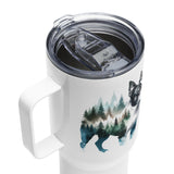 Watercolor Forest Boston Terrier Dog Portrait Travel Mug with a Handle .