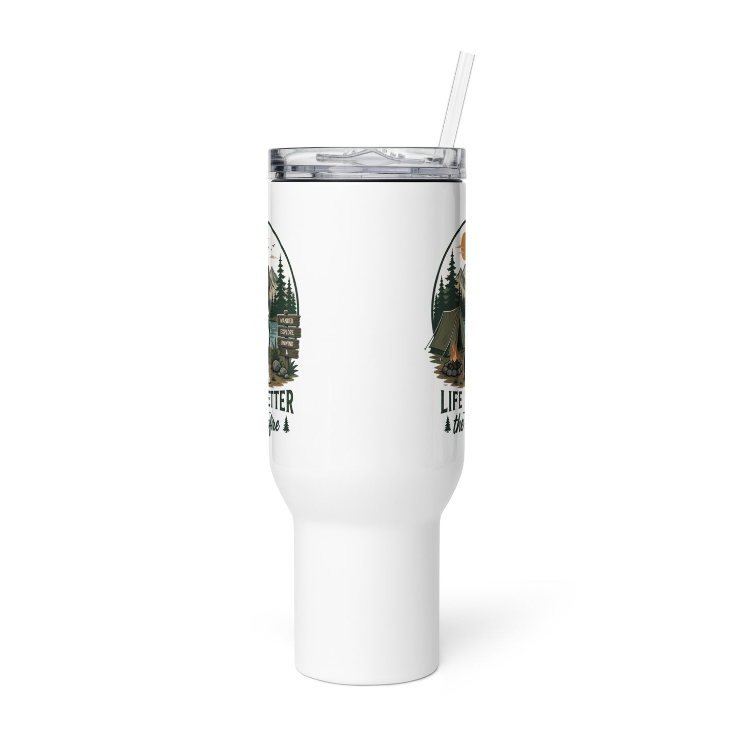 Life Is Better Around the Campfire Boston Terrier Mug, Camping Dog Lover Travel Mug with a Handle .