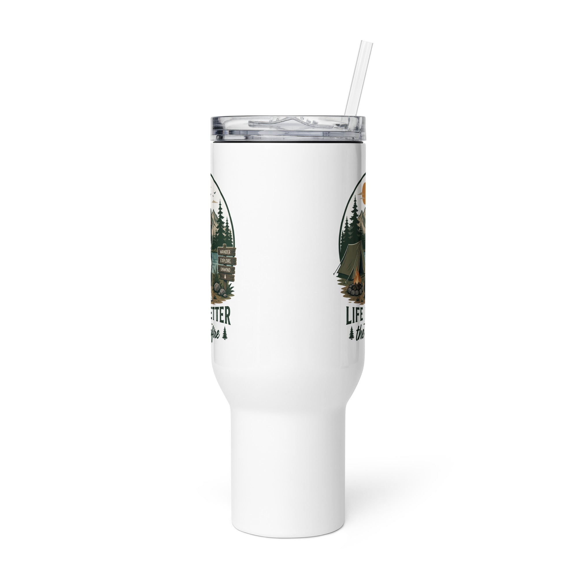Life Is Better Around the Campfire Boston Terrier Mug, Camping Dog Lover Travel Mug with a Handle .