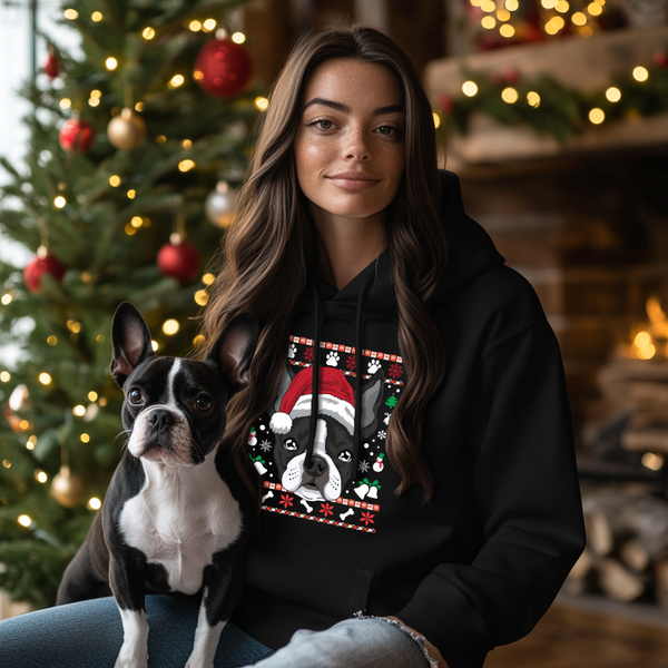 Ugly Christmas Boston Terrier Hoodie