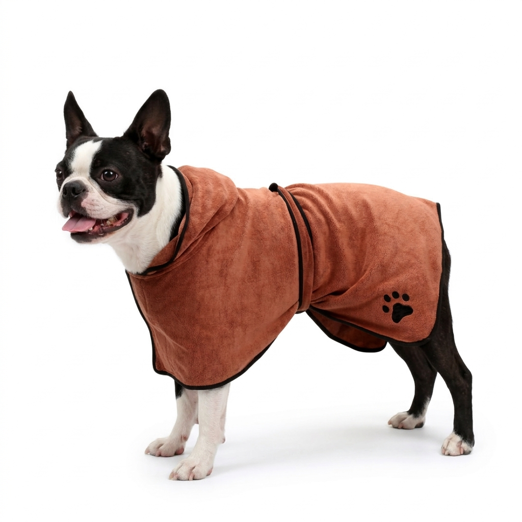 Ultra-Absorbent Quick-Dry Microfiber Dog Bath Towel Robe . Brown