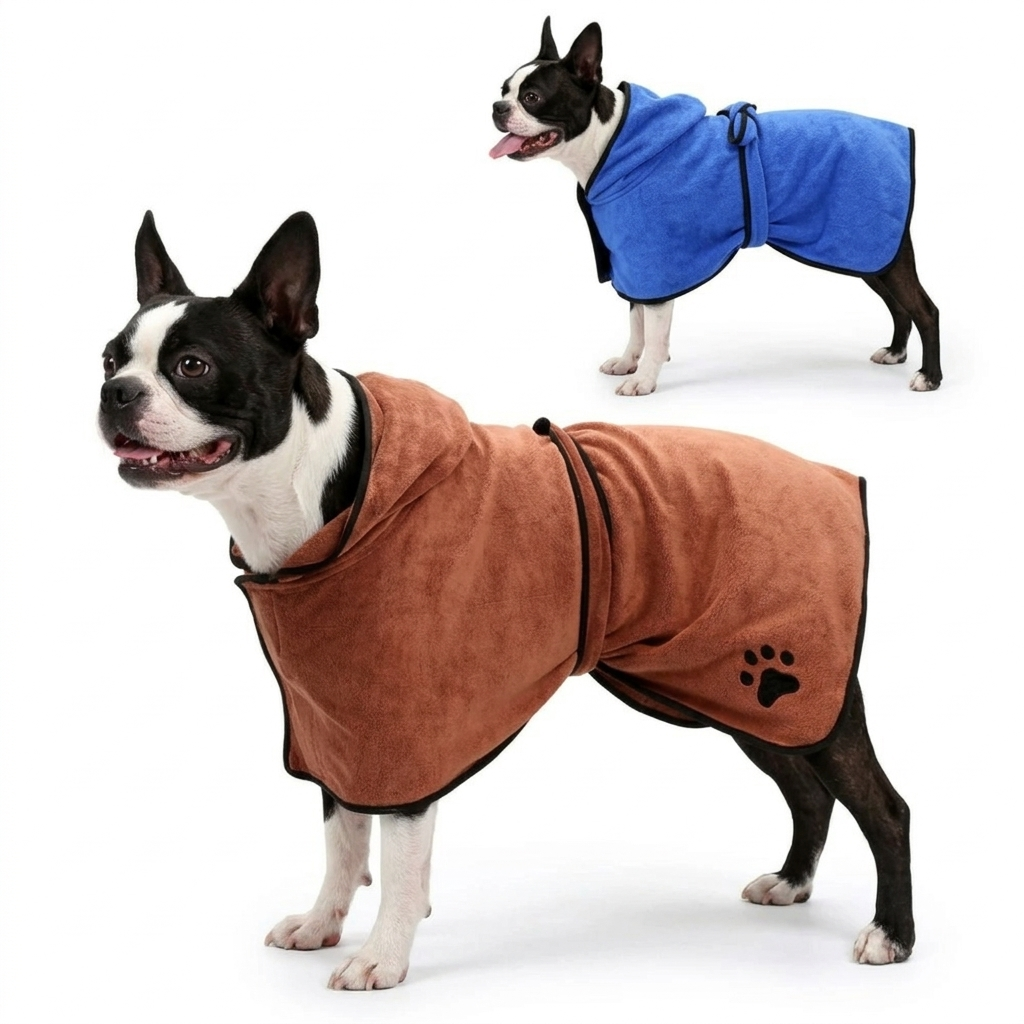 Ultra-Absorbent Quick-Dry Microfiber Dog Bath Towel Robe .