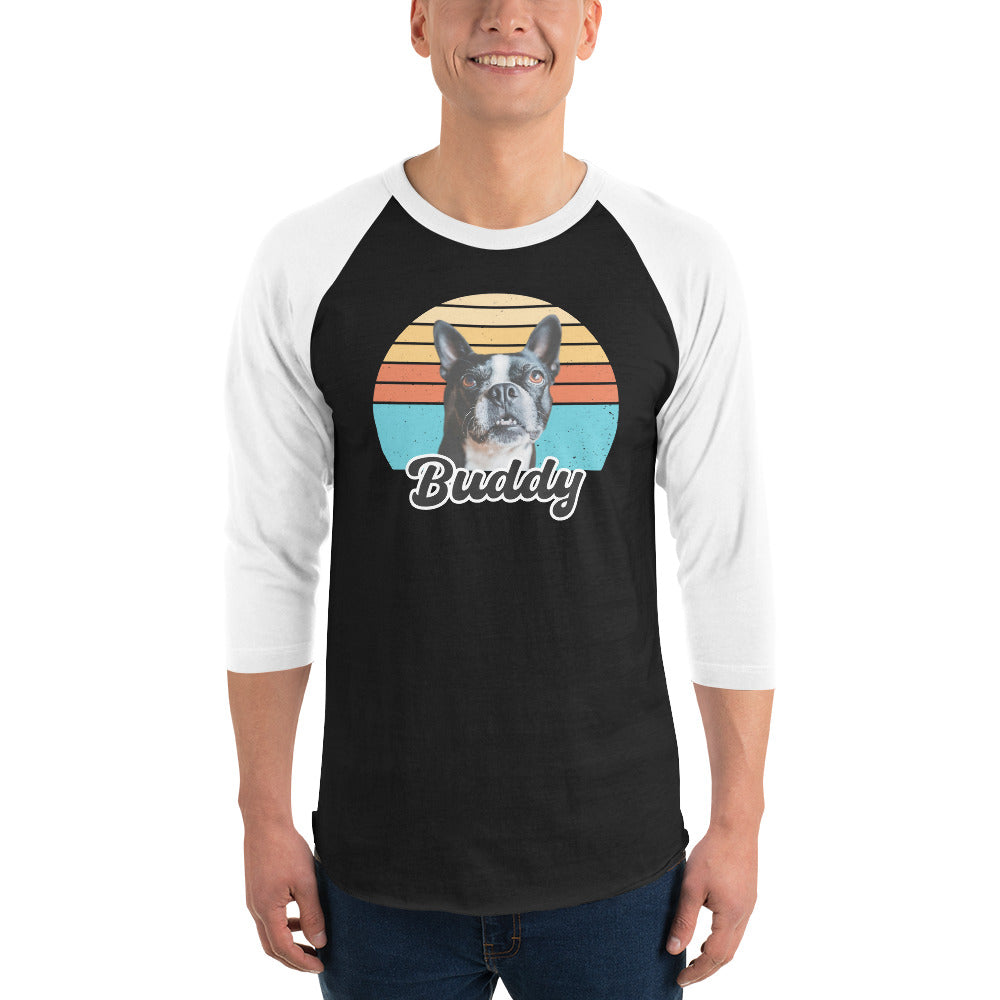 Custom Dog Sunset Vintage Retro Style 3/4 Sleeve Raglan Shirt .