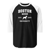 Boston Terrier University EST 1893 3/4 Sleeve Raglan Shirt . Black White