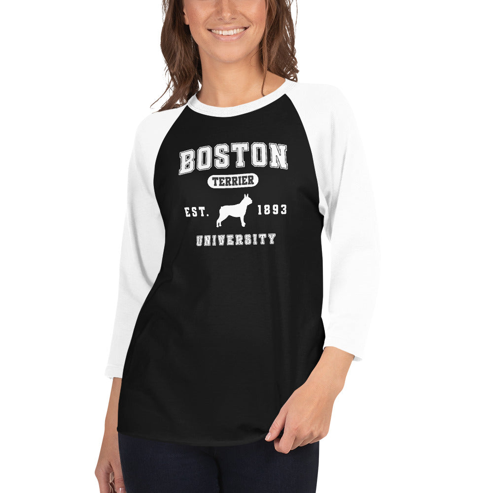 Boston Terrier University EST 1893 3/4 Sleeve Raglan Shirt .