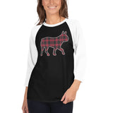 Red Plaid Boston Terrier Dog Silhouette 3/4 Sleeve Raglan Shirt .