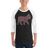 Red Plaid Boston Terrier Dog Silhouette 3/4 Sleeve Raglan Shirt .