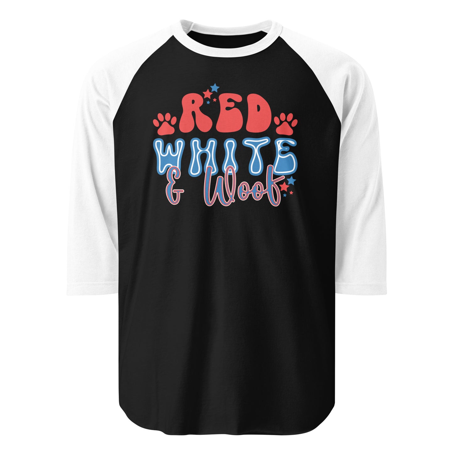 Red White And Woof 3/4 Sleeve Raglan Shirt . Black White