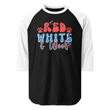 Red White And Woof 3/4 Sleeve Raglan Shirt . Black White