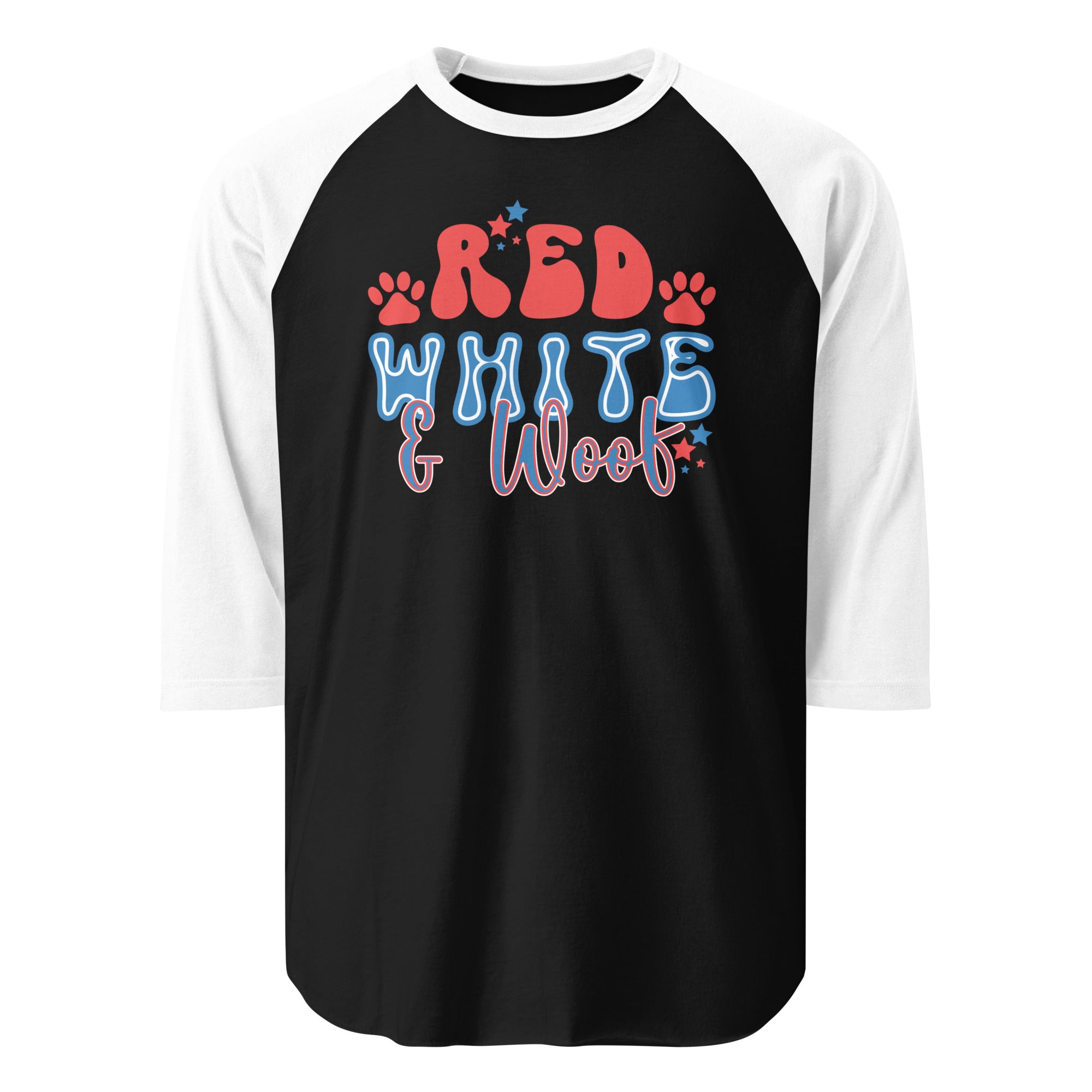 Red White And Woof 3/4 Sleeve Raglan Shirt . Black White