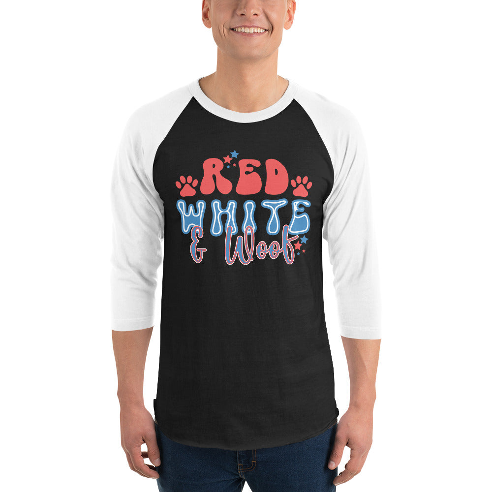 Red White And Woof 3/4 Sleeve Raglan Shirt .