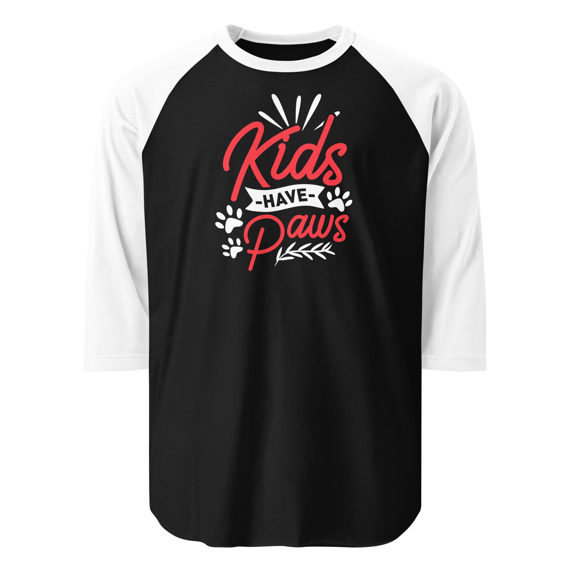 Kids Have Paws 3/4 Sleeve Raglan Shirt . Black White