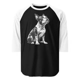 Boston Terrier Line Art 3/4 Sleeve Raglan Shirt . Black White