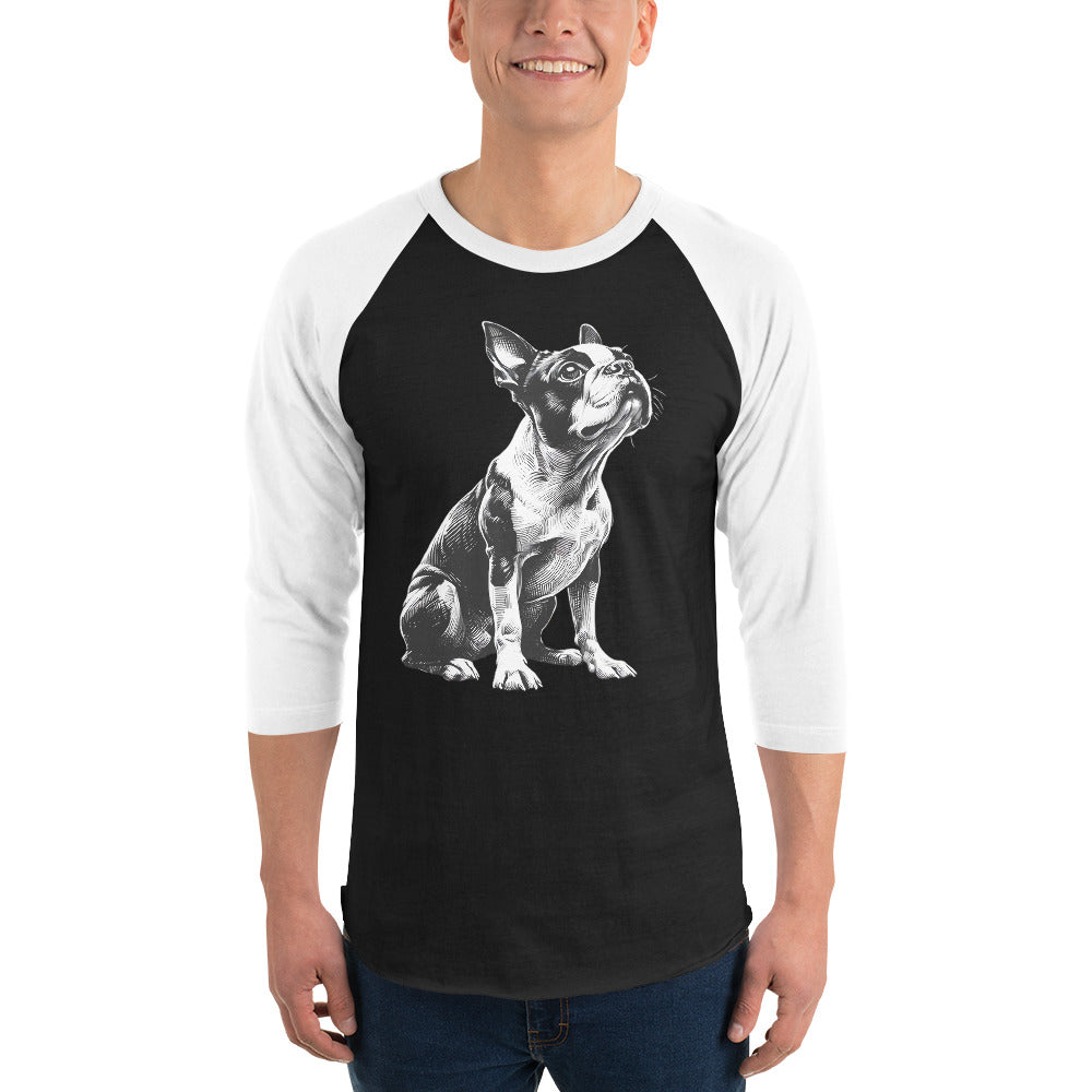 Boston Terrier Line Art 3/4 Sleeve Raglan Shirt .