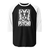 Psycho Boston Terrier Dog 3/4 Sleeve Raglan Shirt . Black White