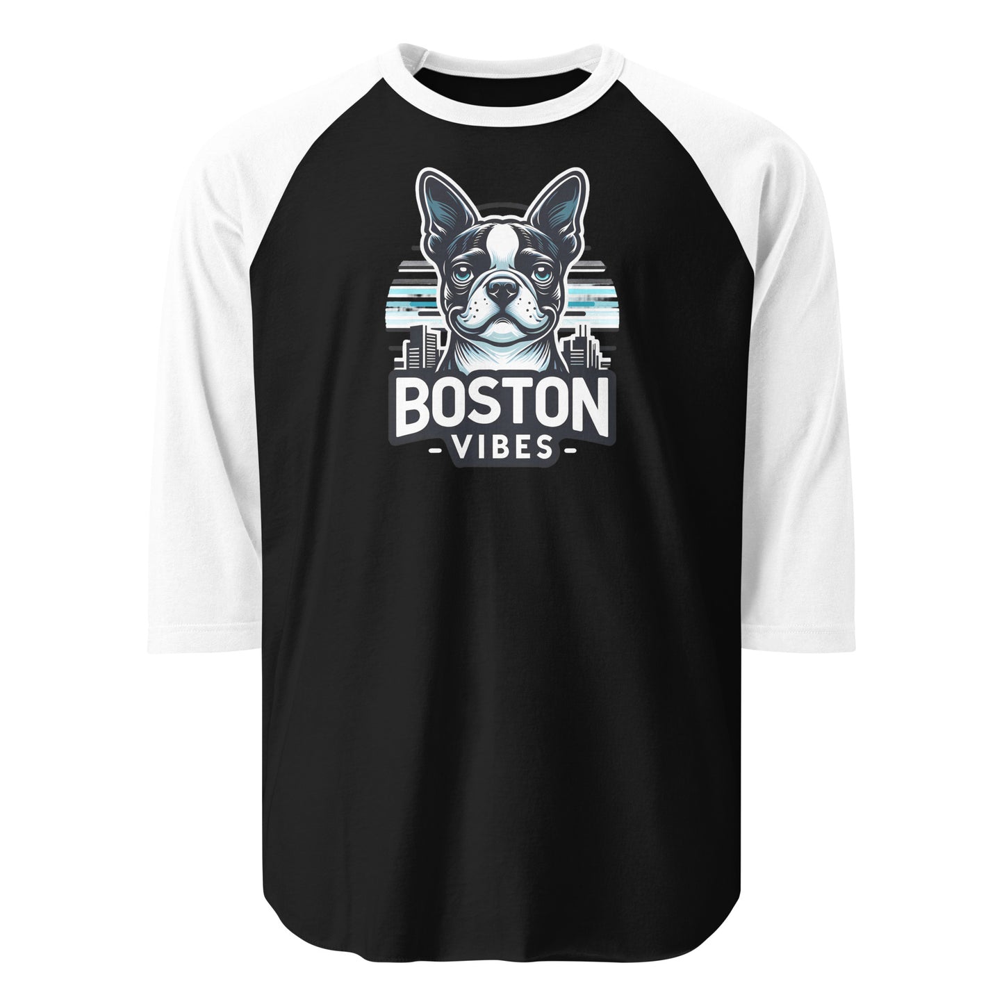 Boston Vibes 3/4 Sleeve Raglan Shirt . Black White