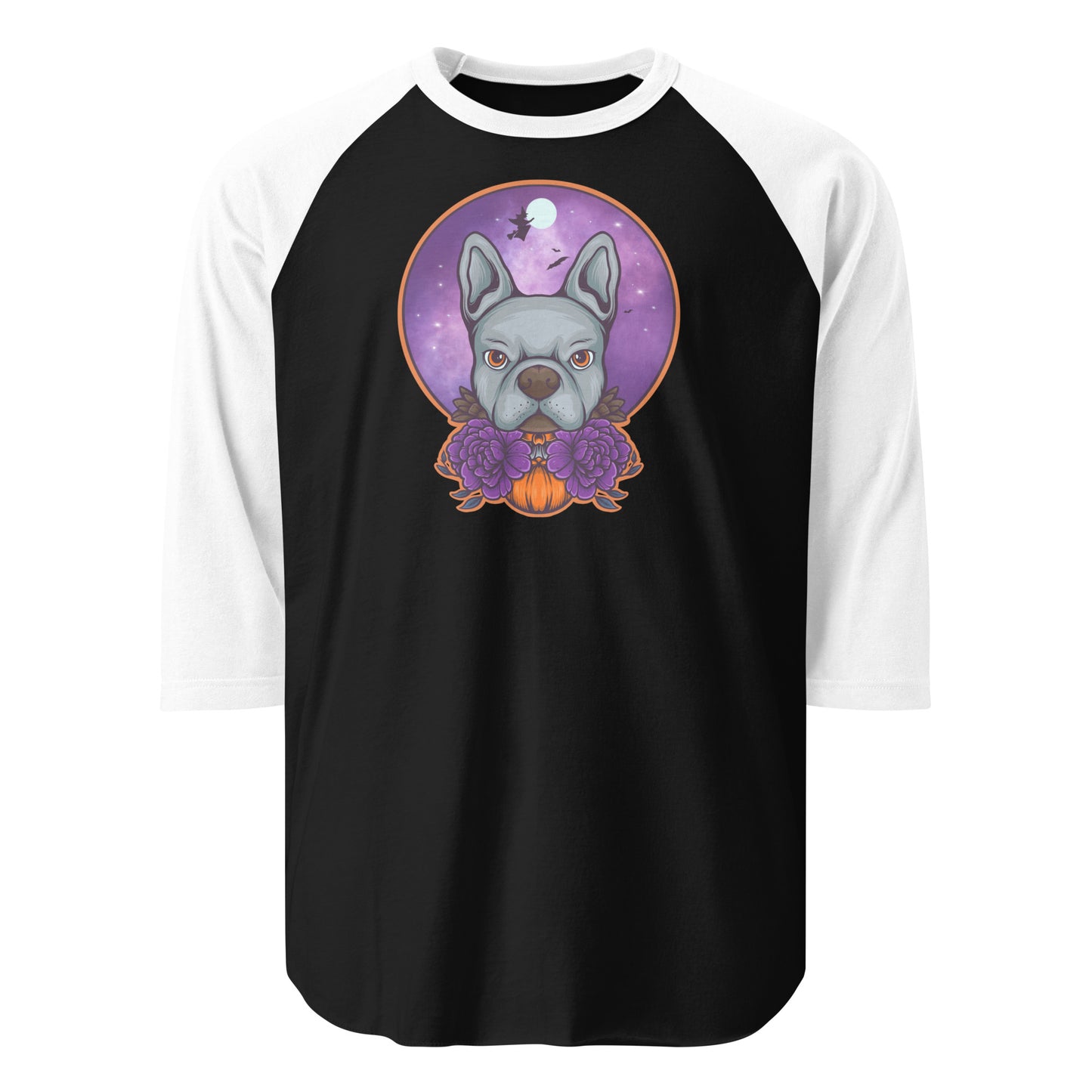 Boston Terrier Halloween 3/4 Sleeve Raglan Shirt . Black White