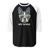 Into The Wild Boston Terrier 3/4 Sleeve Raglan Shirt . Black White