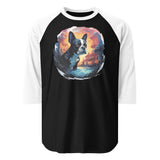 Artistic Representation Of A Boston Terrier 3/4 Sleeve Raglan Shirt . Black White