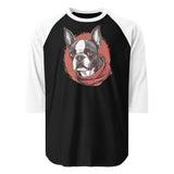 Boston Terrier Red Bandana 3/4 Sleeve Raglan Shirt . Black White