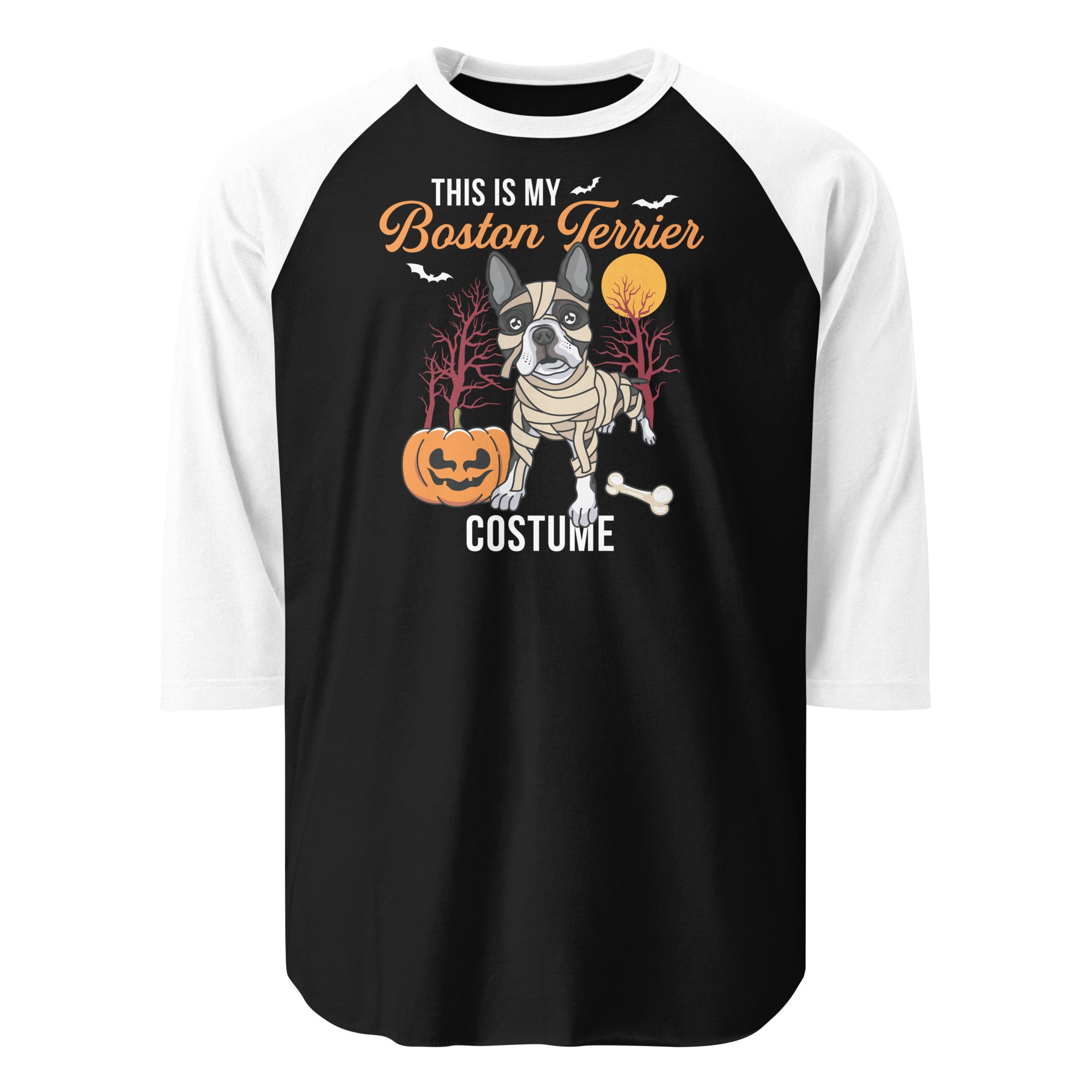 This Is My Boston Terrier Costume 3/4 Sleeve Raglan Shirt . Black White